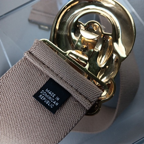 VTG DAY-LOR 1980s Stretch Womens M/L Belt Gold Statement Buckle Beige Old Money - Picture 4 of 6